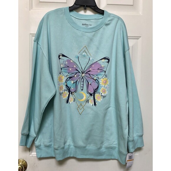 REBELLIONS ONE SWEATSHIRT WOMENS JUNIORS GREEN (AQUA) PULL ON GRAPHIC FLEECEE - Picture 2 of 10